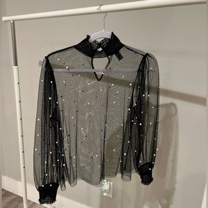 black mesh pearl collared shirt f21